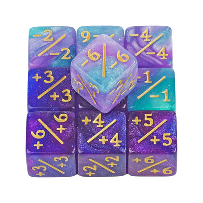 10pcs D6 Dice Counter Set - +1/+1 & -1/-1 Six Sided Dice for Math Teaching, Kids Arithmetic Toys and Card Game Accessories