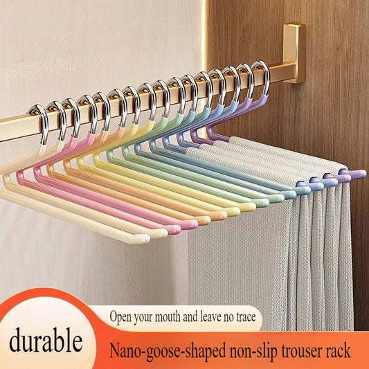 5PCS Goose-Type Telescopic Pants Hangers – Z-Shaped Multi-Layer Plastic Hangers for Wardrobe & Dorm Storage