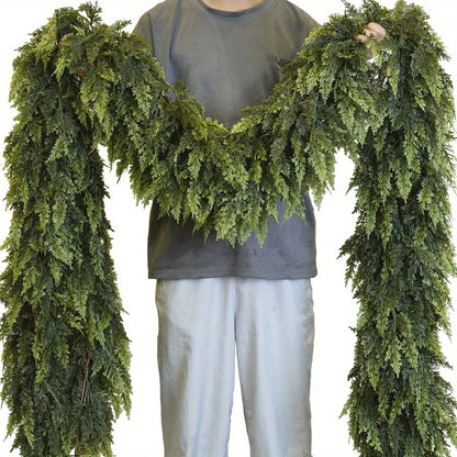 Artificial Dense Christmas Vine Wreath – Fake Norfolk Cedar Rattan Garland for Fireplace, Table, Porch Xmas Decoration