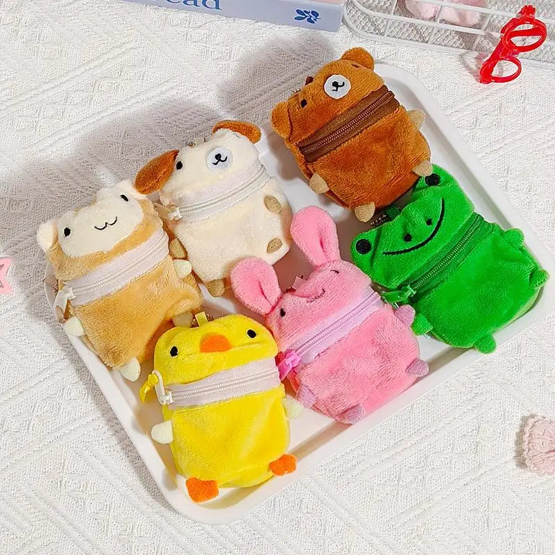 Mini Pink Fluffy Rabbit Coin Purse - Cute Cartoon Keychain Bag Charm Headphone Storage Case