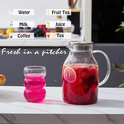 HeY LiLac 1.8L Glass Pitcher - Vertical Stripe Borosilicate Water Carafe with Lid for Fridge & Drinks