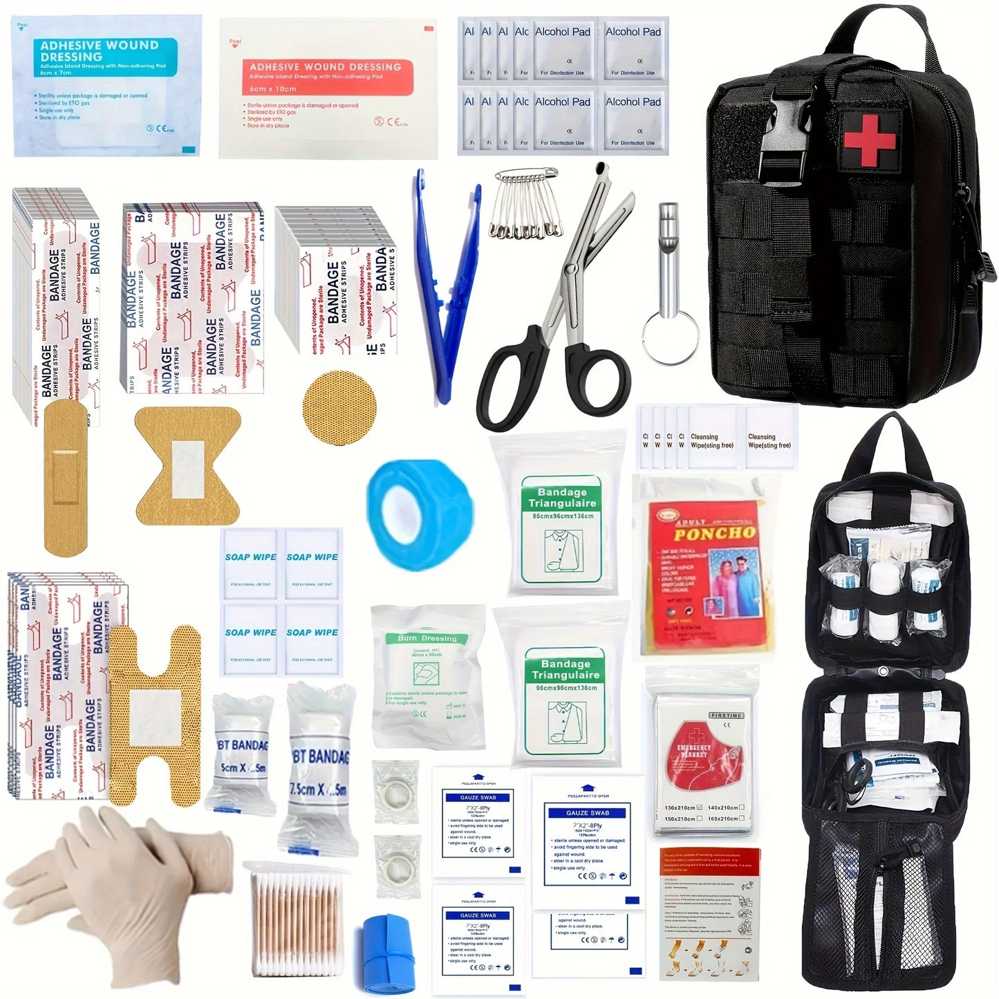 205PCS Universal First Aid Kit - Compact Emergency Medical Supplies for Home Travel Outdoor Camping and Safety