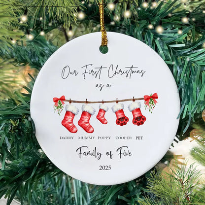 Personalized Family of 4 First Christmas Bauble – Baby’s 1st Xmas Ornament & Pet Decoration Favors