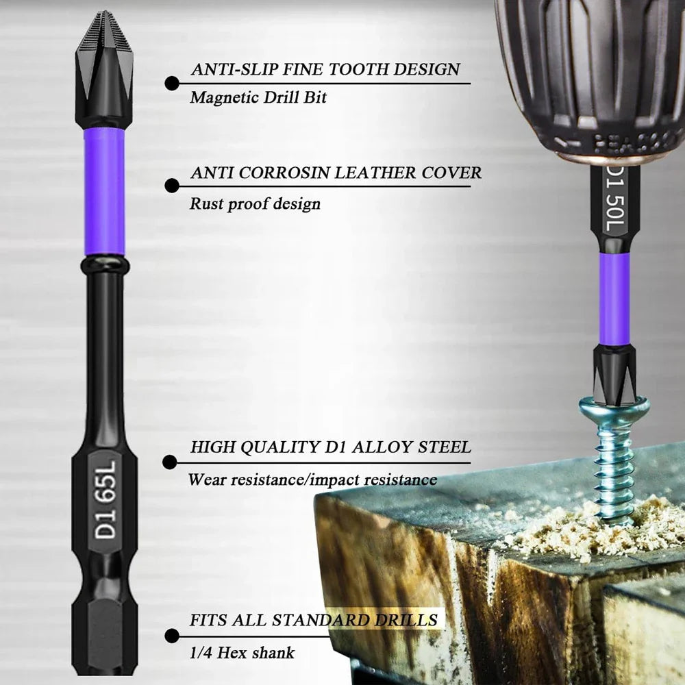 5/12 Pcs Magnetic Screwdriver Bit Set – Non-Slip Shockproof Phillips Impact & Hex Shank Alloy Steel Bits for Power Tools