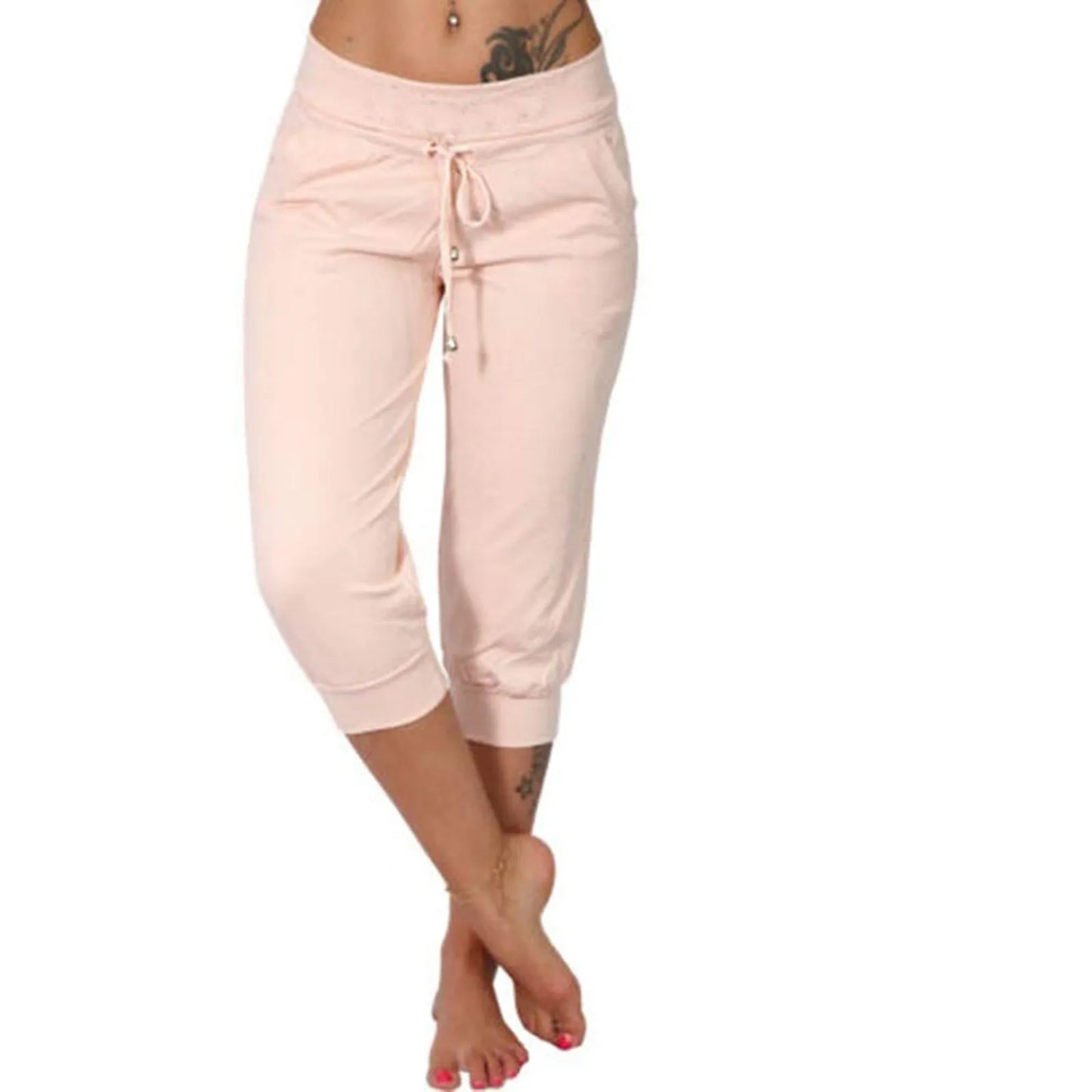 Women’s Cotton Linen Jogger Capris - Solid Color Summer Casual Pants with Double Pockets for Beach & Vacation Wear