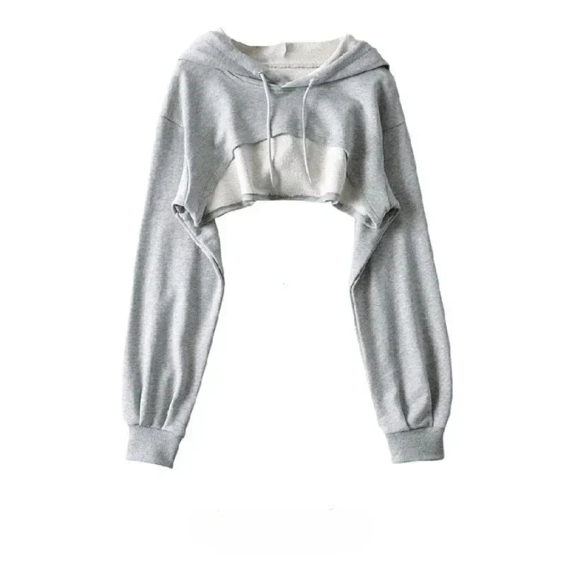 Women’s Irregular Crop Hoodie – Ultra-Short Y2K Style Long Sleeve Sweatshirt