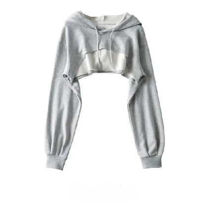 Women’s Irregular Crop Hoodie – Ultra-Short Y2K Style Long Sleeve Sweatshirt