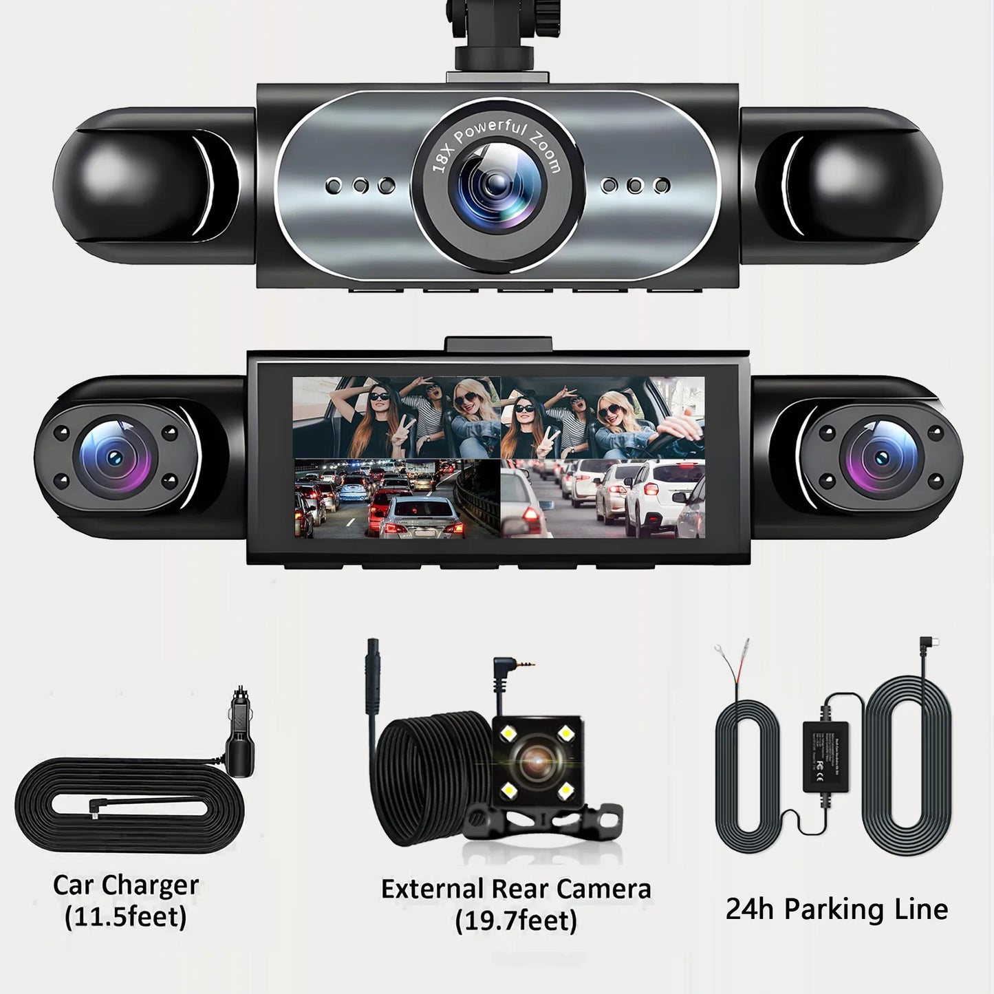4-Channel 360° Dash Cam - Car Video Recorder with Night Vision, Parking Monitor & Loop Recording