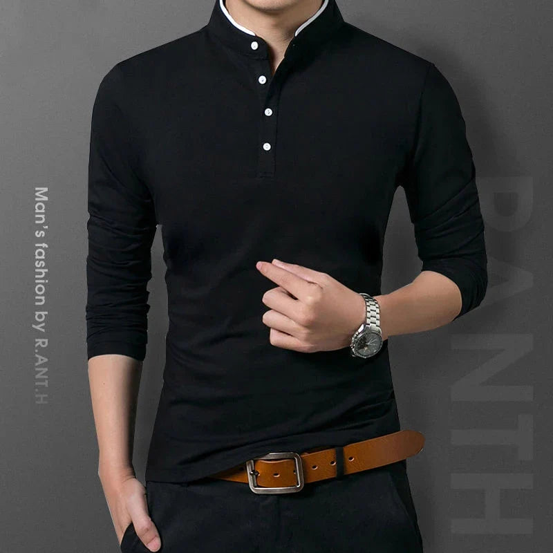 Men's Business Casual Long Sleeve Polo Shirt - Breathable Formal Comfort Top for All Occasions