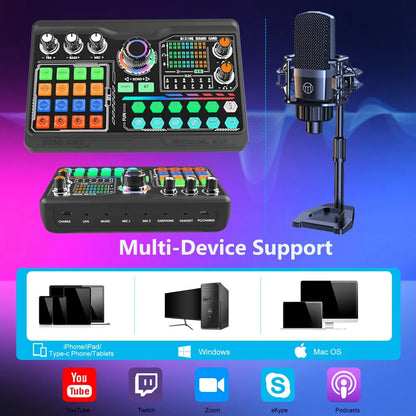 Zealsound Podcast Microphone Kit - Professional Sound Card Audio Interface for PC, Smartphone, Vlog Recording & Live Streaming