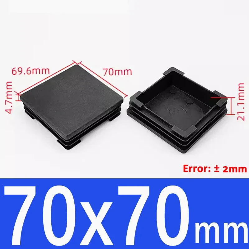 Black Square Tube End Caps - Plastic Blanking Plugs for Furniture, Tables & Chairs 10-100mm
