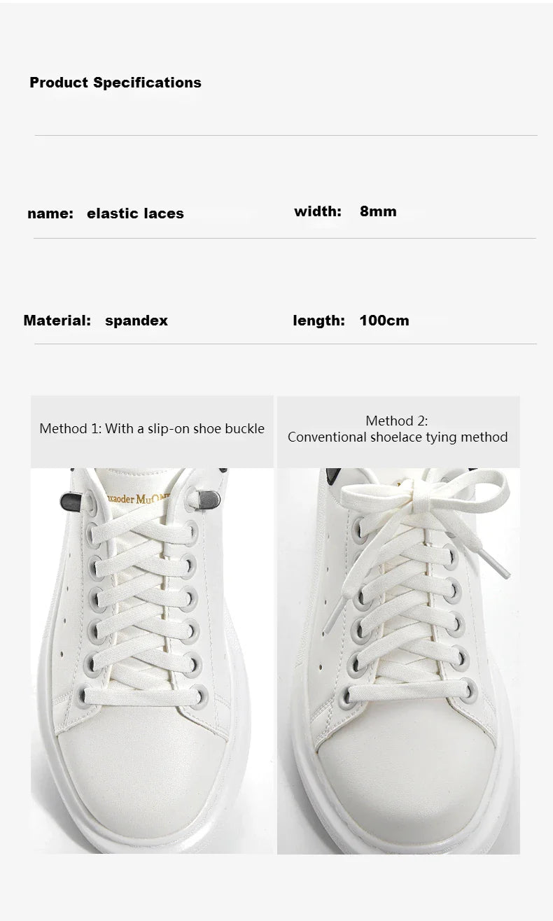 No-Tie 8MM Flat Elastic Shoelaces – Quick Sneakers Laces for Kids & Adults, Shoe Accessories