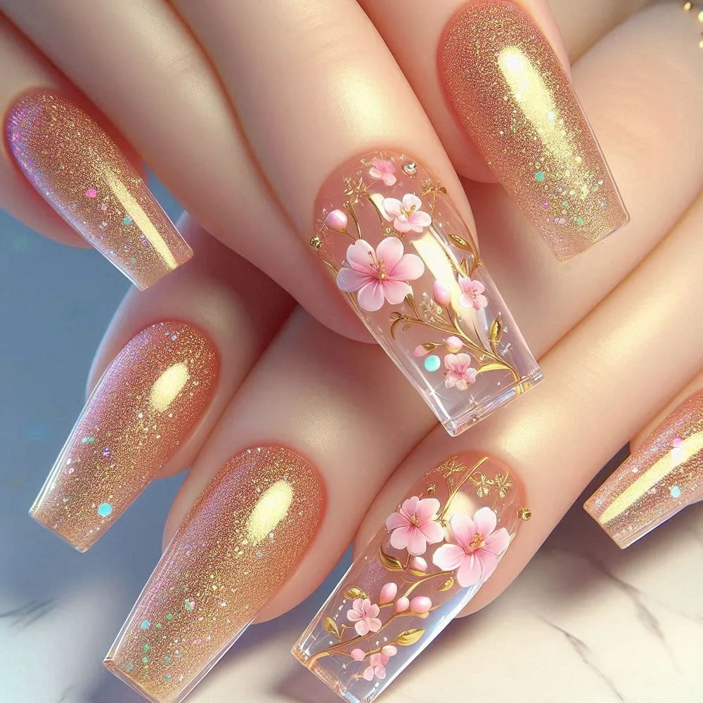 24PCS Short Press On Nails - Shimmer Ballet French Full Cover Artificial Nail Tips for Daily Manicure Style