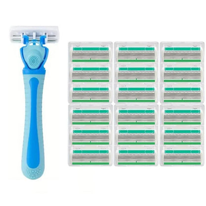 Women’s Manual Safety Razor Set – 1 Handle + 18pcs 6-Layer Stainless Steel Replaceable Blades