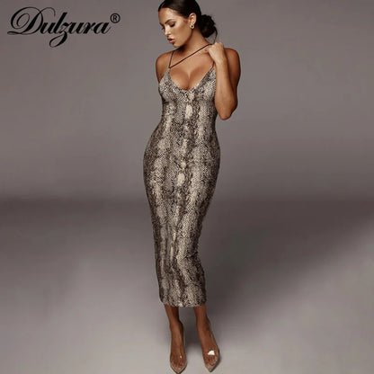 Dulzura Women’s Leopard Bodycon Midi Dress – Party, Club & Evening Streetwear Summer 2024 Wholesale