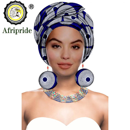 African Turban Headwrap - Nigerian Ankara Headscarf with Matching Earrings