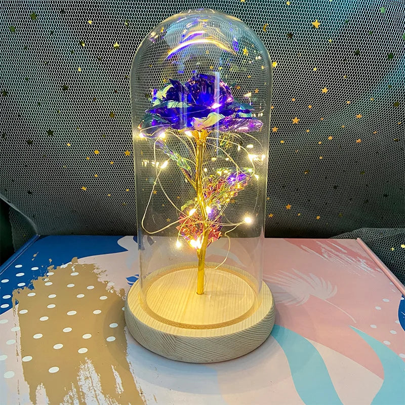 LED Eternal Rose Gift - 24K Gold Foil Flower with Glass Dome Light for Valentine’s Day, Wedding & Special Occasions