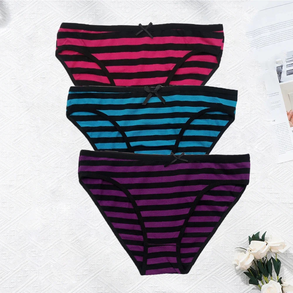 YOUREGINA Plus Size Seamless Panties - Striped Cotton Women’s Underwear Briefs 3 Pack