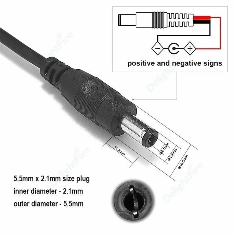 DC Power Extension Cable - 5.5x2.1mm Male Female Jack Cord for LED Strip, CCTV Camera & 5V/12V Devices