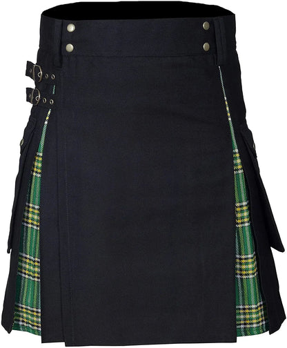 Men's Utility Hybrid Kilt - 100% Cotton Denim Tartan Style Box Pleated Traditional Kilt