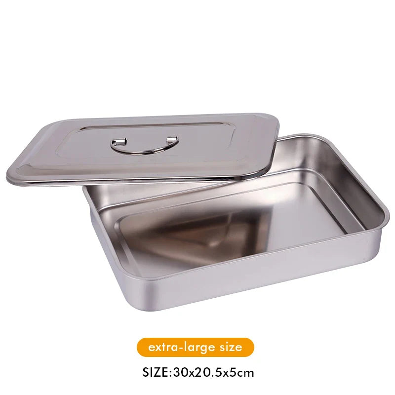 Stainless Steel Dental Instrument Tray with Lid – Medical Sterilization & Disinfection Container for Surgical Tools