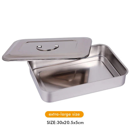 Stainless Steel Dental Instrument Tray with Lid – Medical Sterilization & Disinfection Container for Surgical Tools