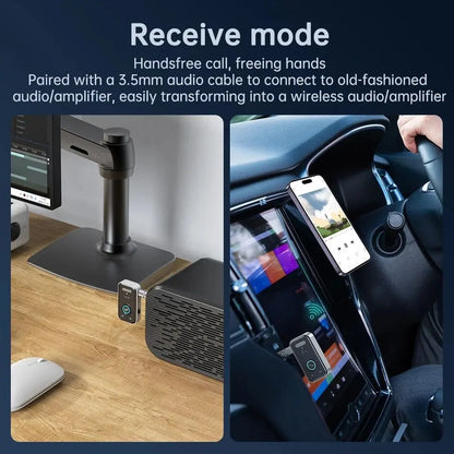 Bluetooth 5.3 Audio Adapter – Wireless Transmitter & Receiver for Car, Music, Headphones, Speakers, 3.5mm AUX