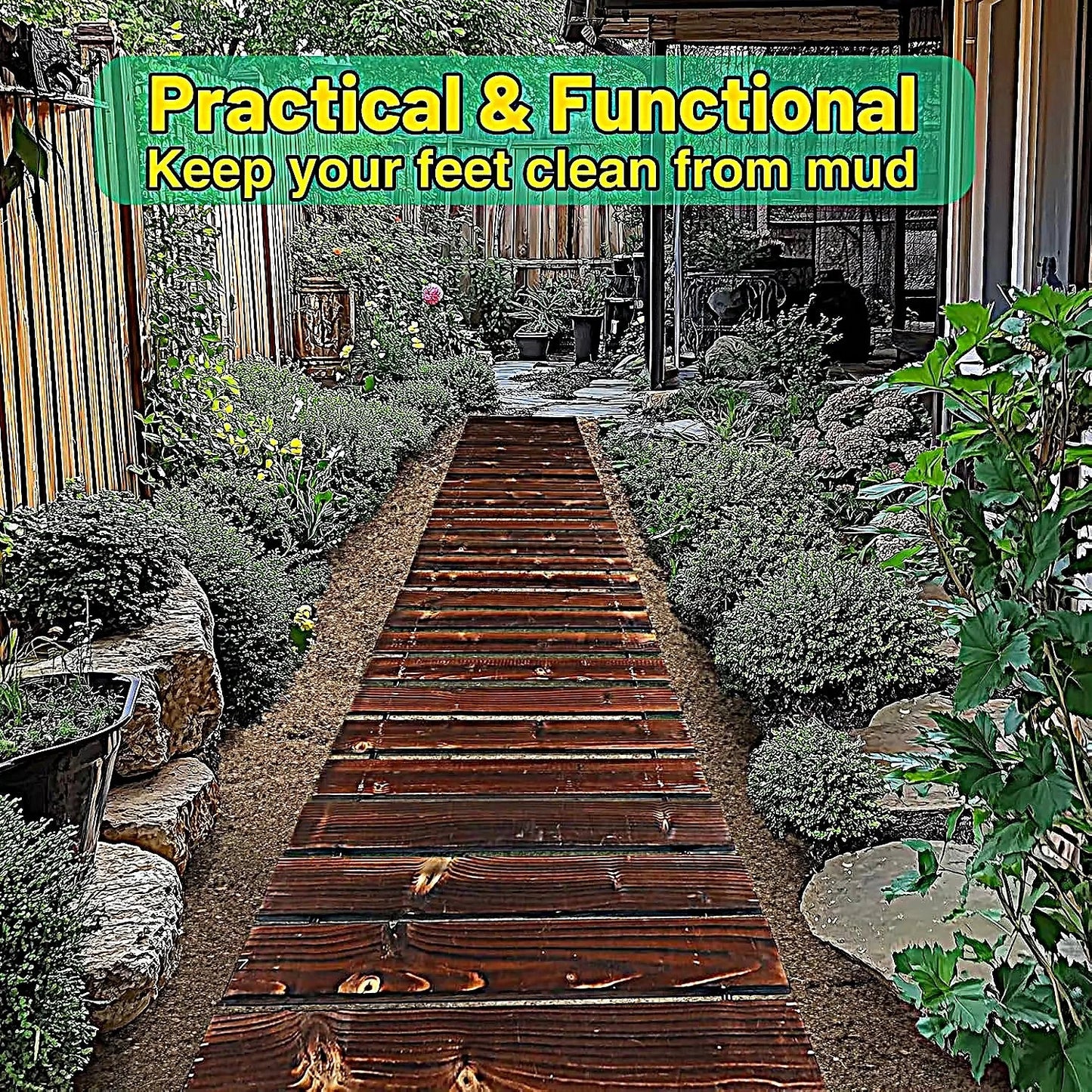 Wooden Garden Pathway - Roll-Out Outdoor Walkway for Patio, Beach, Backyard, Weddings & Events