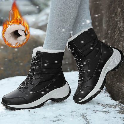 Women's Winter Snow Boots – Plush Lined Platform Flat Casual Shoes for Warmth and Comfort