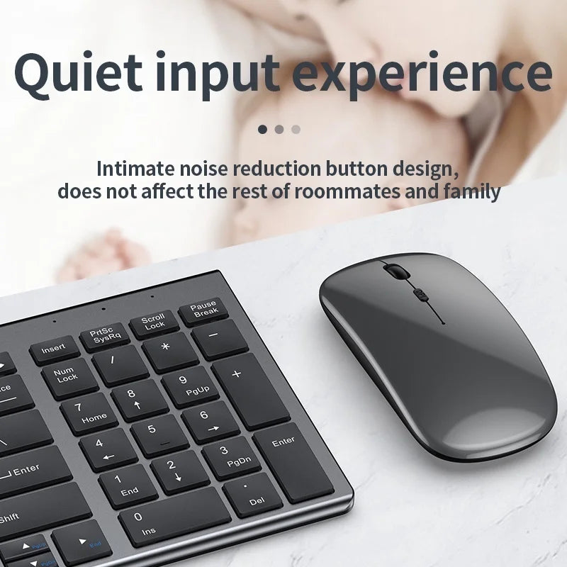 Gray Bluetooth 5.0 & 2.4G Wireless Keyboard Mouse Combo – Rechargeable Full Size Keyboard for Notebook & Laptop