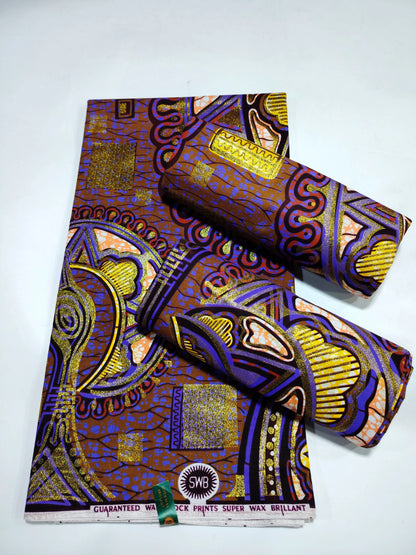 Grand Super Ankara Wax Fabric - Original 100% Cotton Glitter Batik Pagne 6 Yards Nigerian Party Dress Sewing Material
