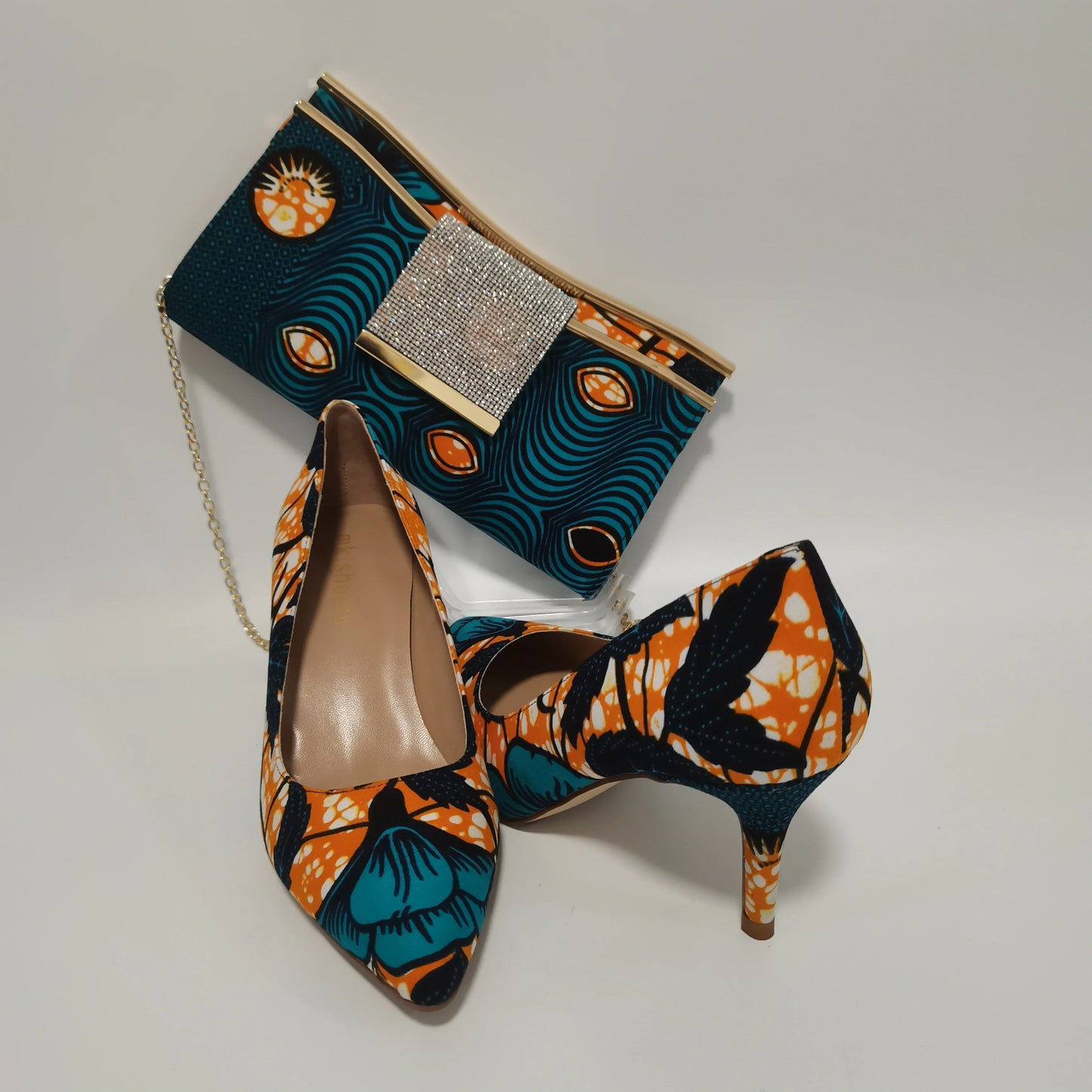 African Kente Print Women’s Shoe & Purse Set - Ankara Wax Print High Heels for Parties, Sizes 37-42