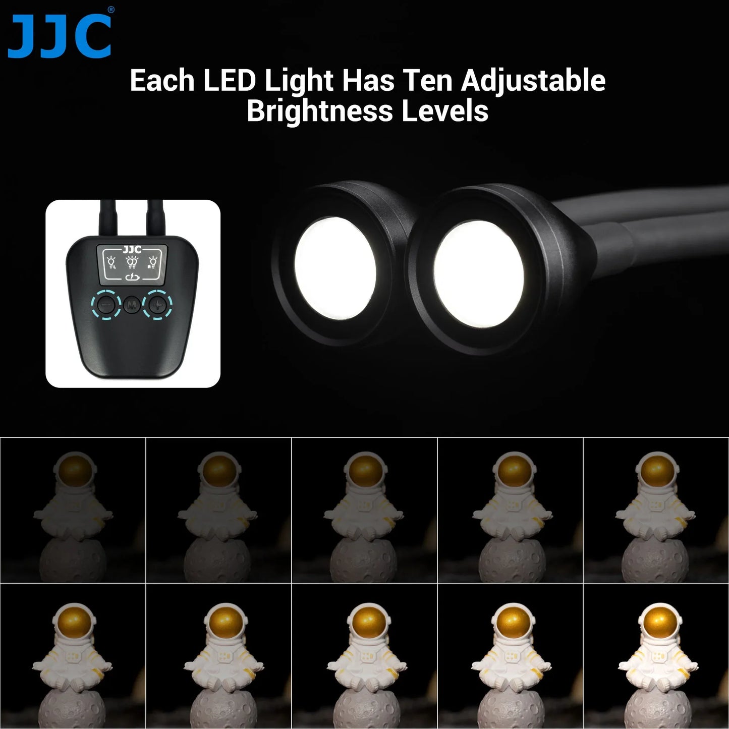 JJC LED Macro Arm Light - Adjustable 10-Level Brightness Photography Lighting for Canon Nikon Sony Olympus Fujifilm DSLR Cameras