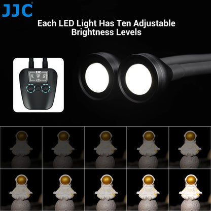 JJC LED Macro Arm Light - Adjustable 10-Level Brightness Photography Lighting for Canon Nikon Sony Olympus Fujifilm DSLR Cameras
