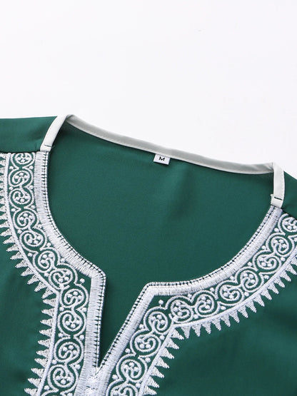 Moroccan Green Men’s Arab Robe - Traditional Embroidered Islamic Casual Clothing for Elegant Style