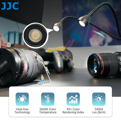 JJC LED Macro Arm Light - Adjustable 10-Level Brightness Photography Lighting for Canon Nikon Sony Olympus Fujifilm DSLR Cameras