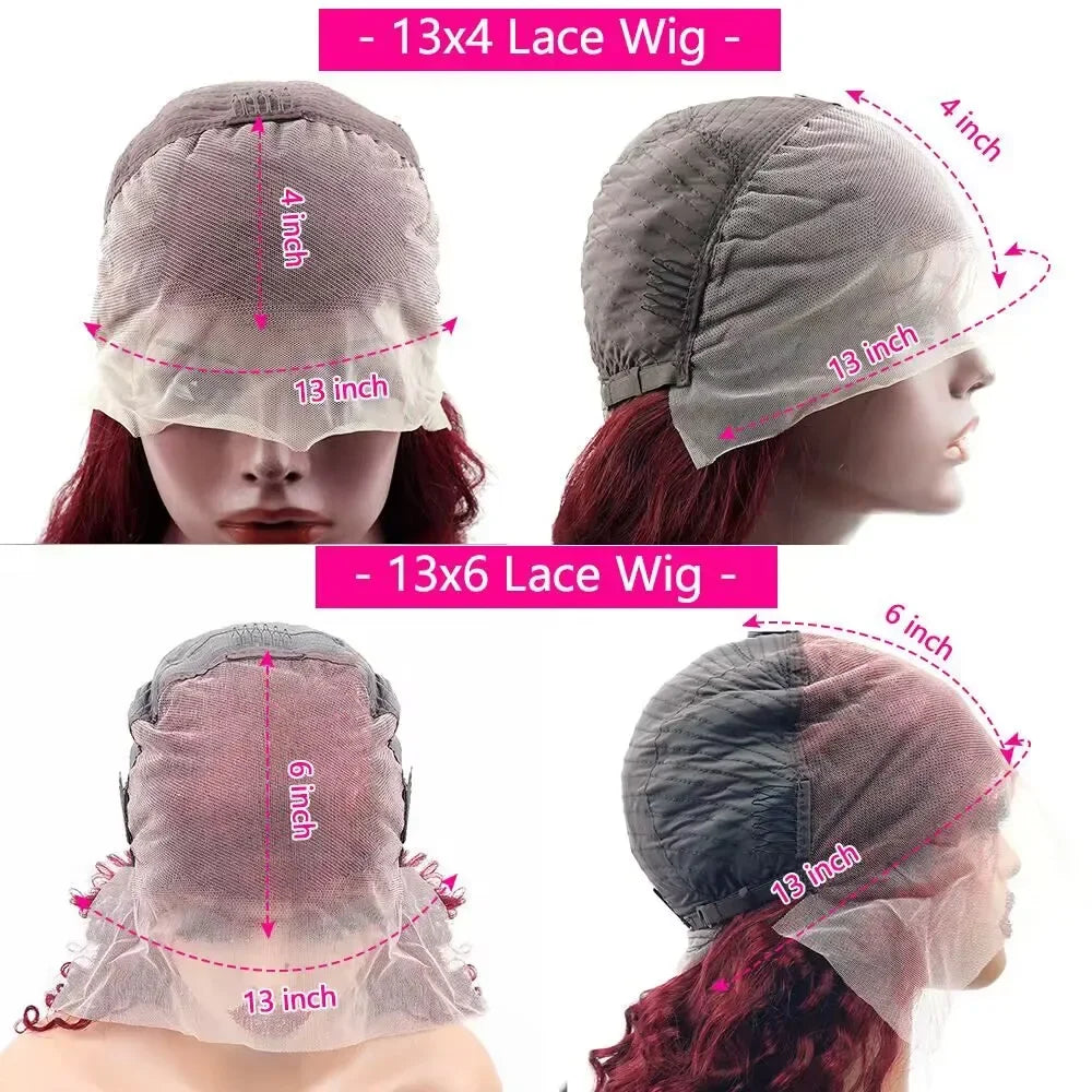 Burgundy 99J Body Wave Wig – 13x4/13x6 HD Lace Front, Pre-Plucked Human Hair Red Colored Wig