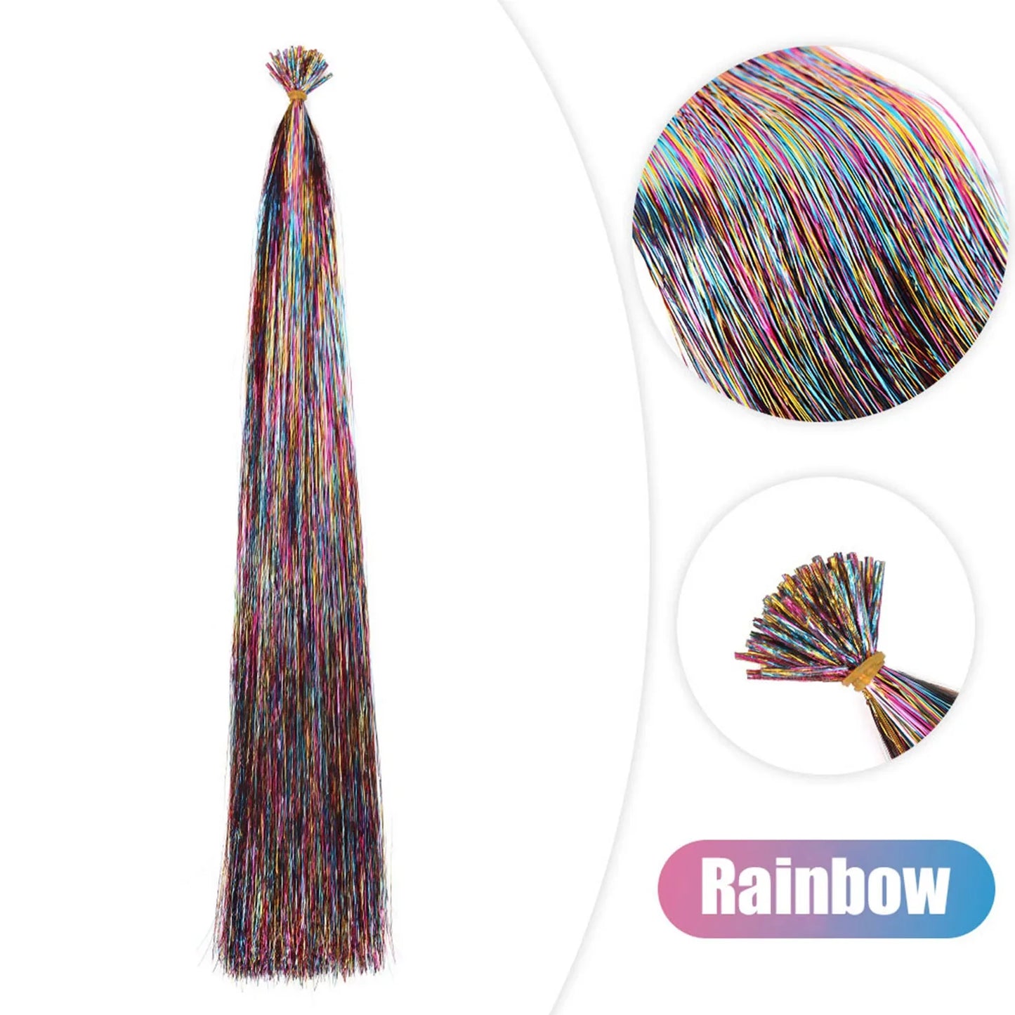 50PCS I-Tip Glitter Hair Extensions - Synthetic Fairy Tinsel Hair Strands for Women & Girls Party Hair Accessories