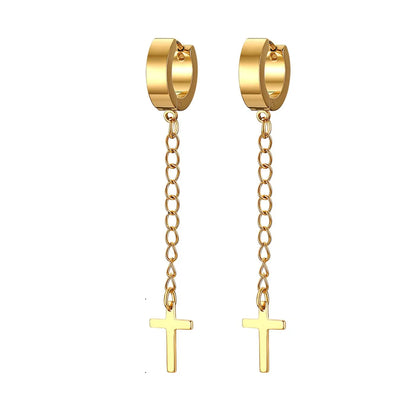 Gold Cross Huggie Hoop Earrings - Minimalist Dangle Charm Jewelry for Men & Women