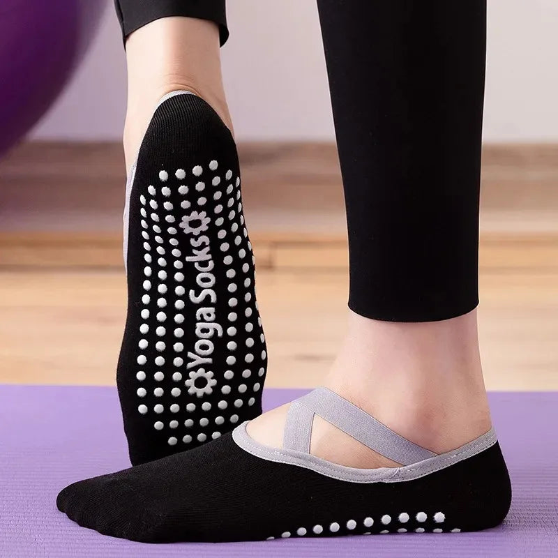 Professional Women's Yoga Socks - Anti-Slip Silicone Ballet and Pilates Socks with Breathable Bandage Design