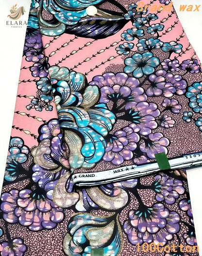 African Real Wax Print Fabric - Grand Original Ankara Blue Cotton Wax Material 6 Yards for Stylish Dresses & Uniforms