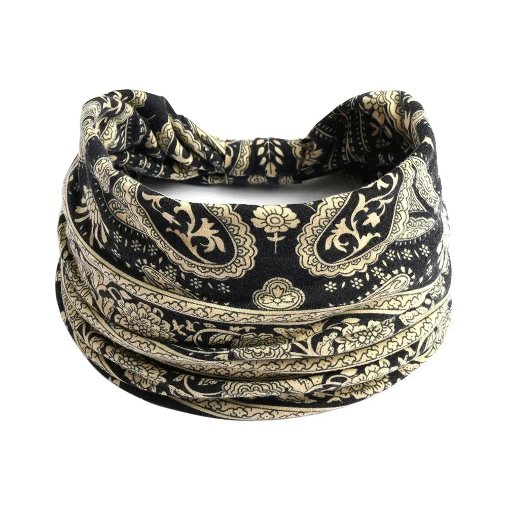 Bohemian Wide Cotton Stretch Headbands for Women – Turban Style Hairbands, Bandana Headwrap Hair Accessories
