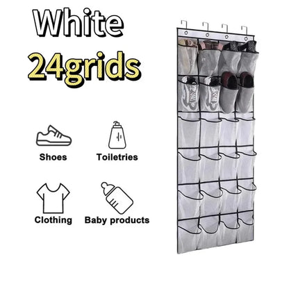 Over The Door Shoe Organizer - 12/24 Pocket Large Mesh Hanging Shoe Rack with Hooks for Bedroom Storage