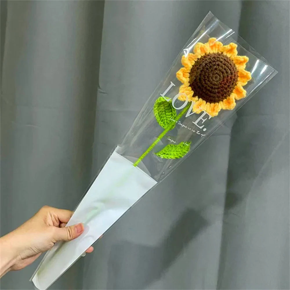 Hand-Knitted Rose, Tulip & Sunflower Bouquet – Crochet Simulation Floral Arrangement for Home Table Decor