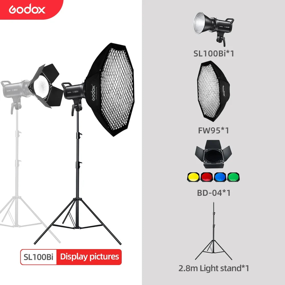 Godox SL100Bi LED Video Light - 100W Bi-Color 2800-6500K Studio Light with Bowens Mount & LCD Display