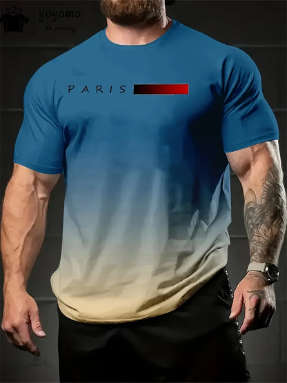 Men's Summer Gradient Print T-Shirt – Fashionable 3D Graphic Round Neck Street & Rock Tops