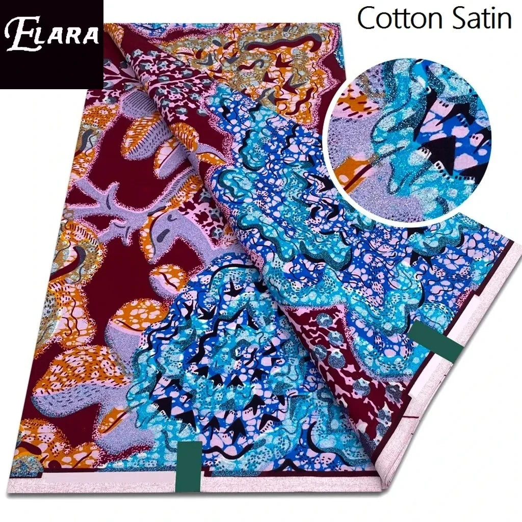African Real Wax Print Fabric - Grand Original Ankara Blue Cotton Wax Material 6 Yards for Stylish Dresses & Uniforms