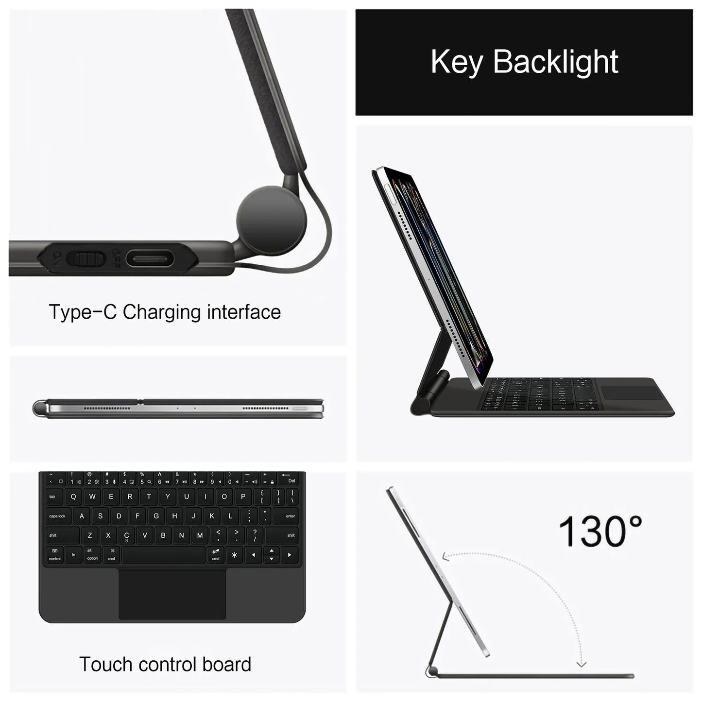 Backlit Magic Keyboard Case for iPad Pro 11/13" (2024 M4) & iPad Air M2 – Smart Folio Cover