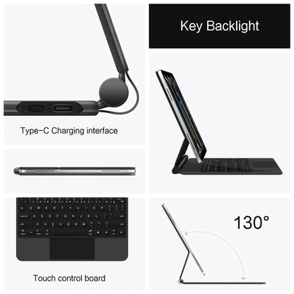 Backlit Magic Keyboard Case for iPad Pro 11/13" (2024 M4) & iPad Air M2 – Smart Folio Cover