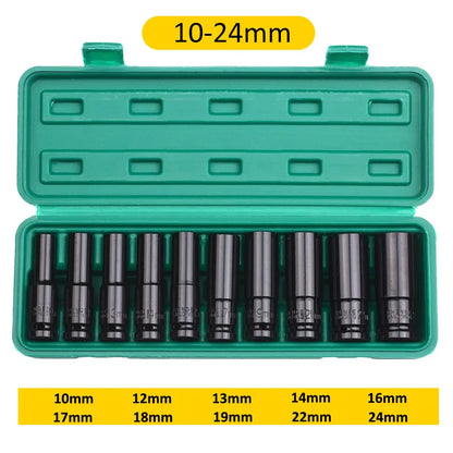 1/2-Inch Drive Impact Socket Set - 6-Point Metric Carbon Steel Sockets with Storage Case